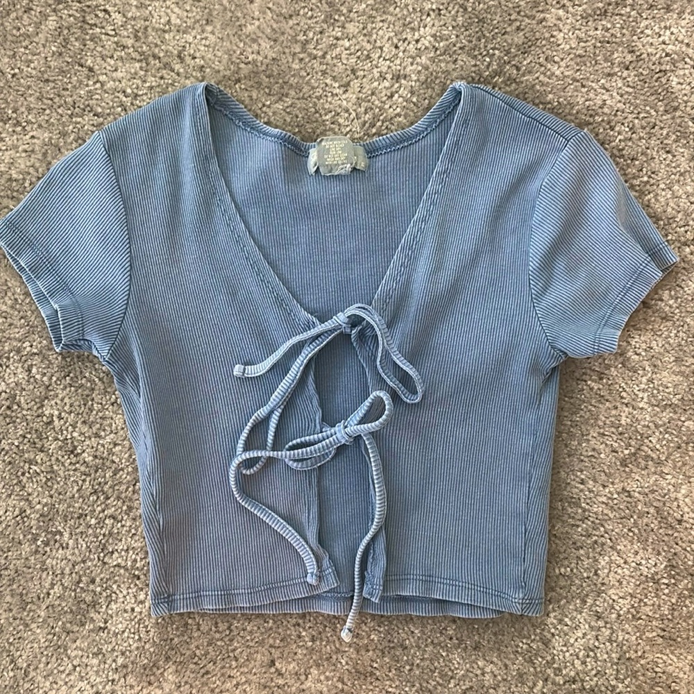 light blue top with ties